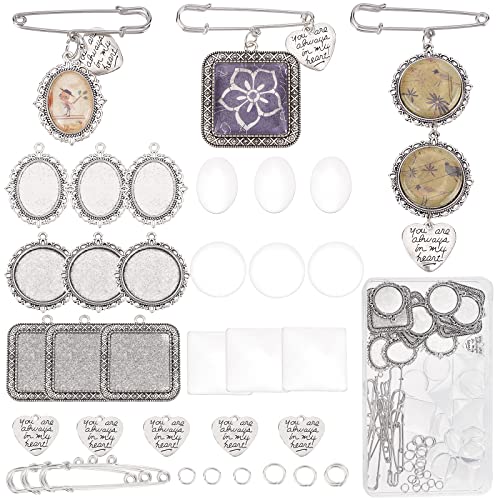 SUNNYCLUE 1 Schachtel 65 Stück Hochzeitsstrauß Anhänger Erinnerungsbild Oval Rund Quadratisch Brosche Glas Cabochons Silber Herz Anhänger Für Die Schmuckherstellung Charms Damen Herren DIY 10 Stück Br von SUNNYCLUE