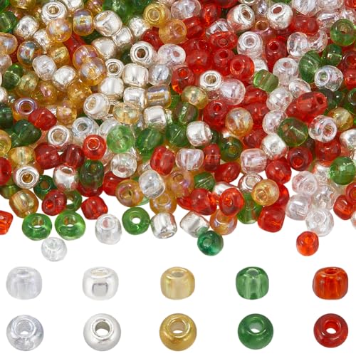 SUNNYCLUE 1 Schachtel Ca. 200g 6/0–4mm Weihnachts Rocailles Perlen Pony Glasperlen Transparent Rot/Grün Runde Lose Abstandsperlen Großpackung Zur Schmuckherstellung DIY Armbänder Halsketten Choker P von SUNNYCLUE