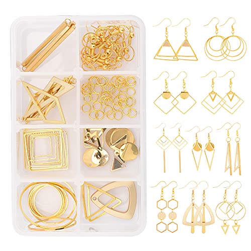 SUNNYCLUE 10 Paar DIY Geometrie-Stil Ohrring-Kits Geometrie-Charms-Anhänger Messing-Verbindungsringe & Ohrring-Haken & Eisen-Biegeringe Für Die DIY-Ohrring-Schmuckherstellung, Golden von SUNNYCLUE