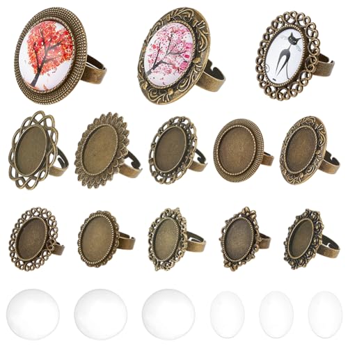 SUNNYCLUE 10 Sets Cabochon Ringrohlinge Cabochon Ringfassung Verstellbare Ringfassungen Oval Verstellbarer Ringrohling Fingerring Rohlinge Glas Cabochon Ringe Für Schmuckherstellungs Sets Damen DIY Zu von SUNNYCLUE