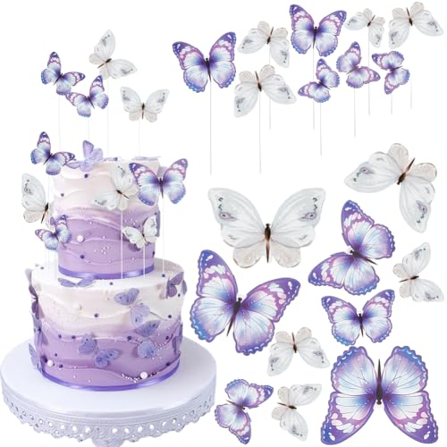 SUNNYCLUE 10 Sets Schmetterling Kuchen Topper Schmetterlinge Kuchen Topper Lila Rosa Kuchen Topper Sets Schmetterlinge Kuchen Dekorationen Papier Cupcake Toppers für Geburtstag Hochzeit Party Kuchen von SUNNYCLUE