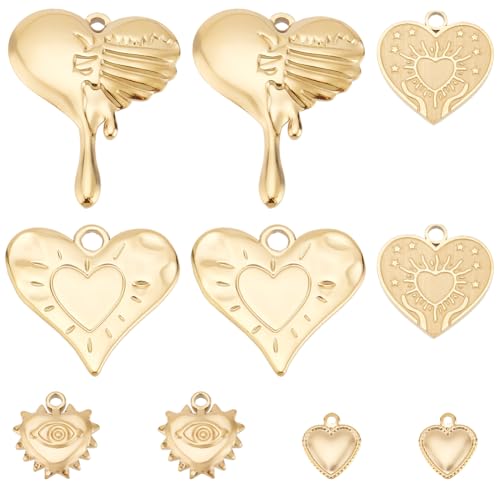 SUNNYCLUE 10 Stück 5 Stile Echter 18 Karat Vergoldeter Augen Herz Charm Valentinstags Anhänger Charms Aus Edelstahl Schmelzend Aufgeblasen Mit Stern Herzen Anhängern Charm Für Die Schmuckherstellung C von SUNNYCLUE