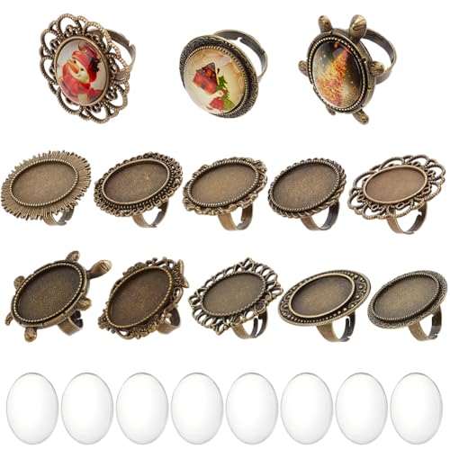 SUNNYCLUE 10 Stück Cabochon Fassungen Ringe Ovale Cabochon Ringe Cabochon Ring Set Klarglas Cabochons Blumen Fingerring Cabochon Lünettenfassungen Für Schmuckherstellungs Sets DIY Unvergessliche Gesch von SUNNYCLUE