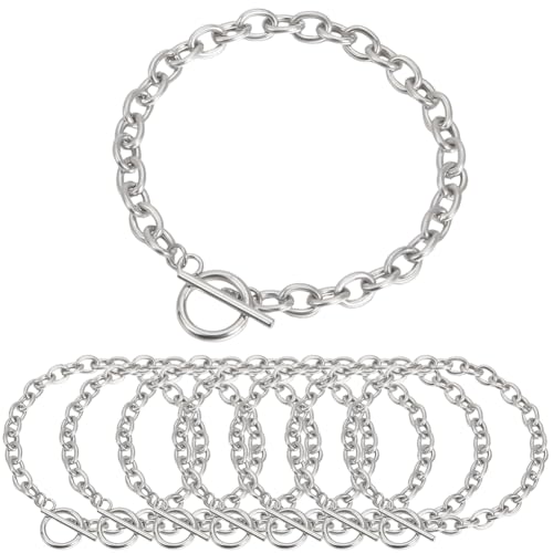 SUNNYCLUE 10 Stück Knebelarmbänder aus Edelstahl, Edelstahl, verstellbare OT-Charm-Glieder, Armreifen, Kabelkette mit Knebelverschlüssen für Schmuckherstellung, DIY, Handwerk, Damenzubehör von SUNNYCLUE