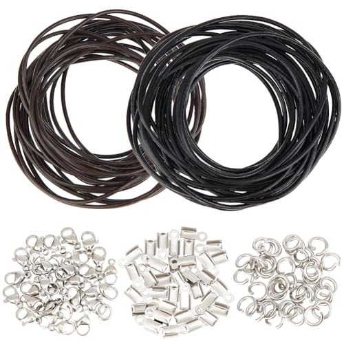 SUNNYCLUE 10 m Lederset Zum Herstellen von Halsketten Und Armbändern Echtes Lederband 2mm 150 Stück Schmuckzubehör Aus Edelstahl Schwarz Brauneeeeeee Lederschmuckseil Lederbänder Für Schmuckherstellu von SUNNYCLUE