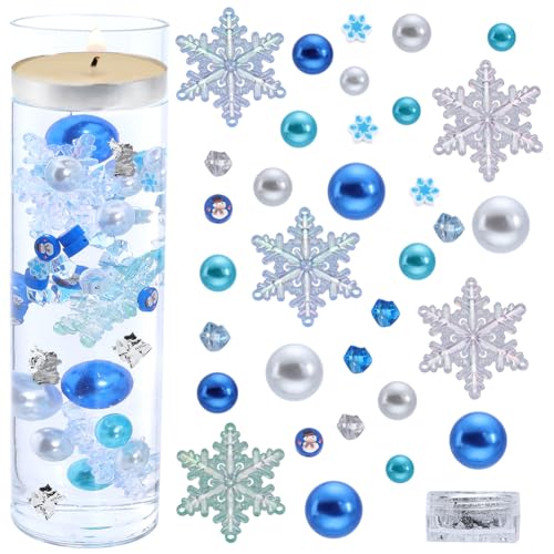 SUNNYCLUE 10.000 + Stück Weihnachtsvasenfüller, Kerzenfüller, Schneeflocke, Vasenfüller, Winter, Schneemann, blaue Polymer-Ton-Perlen, schwimmende Perlen für Vasen, Zuhause, Tischdekoration, von SUNNYCLUE