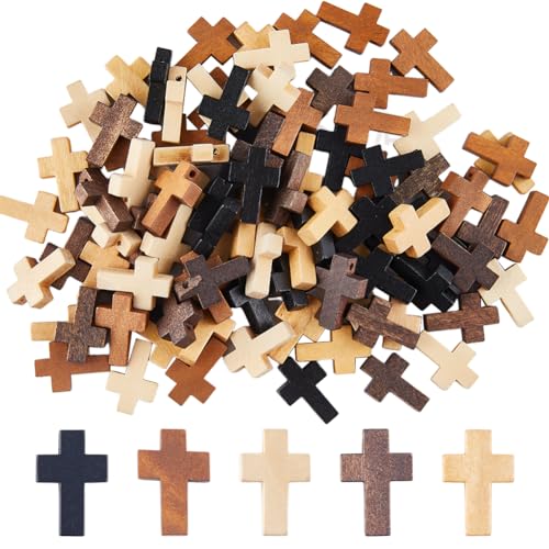 SUNNYCLUE 100 Stück Kreuz Charms Große Holz Kreuzperlen Natürliche Holz Kreuzperlen Mini Anhänger Klein Schwarz Weiß Taschenkreuze Rosenkranz Kruzifix Osterferien Charms Für Die Schmuckherstellung Cha von SUNNYCLUE