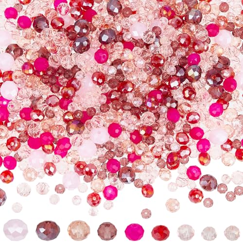 SUNNYCLUE 1000 Stück 8mm Facettierte Glasperlen Rosa Rondell Kristallperlen 4mm Fuchsiafarbene Jade Imitation Transparente Abstandshalter Flache Perlen Zur Schmuckherstellung Halsketten Armbänder Bast von SUNNYCLUE