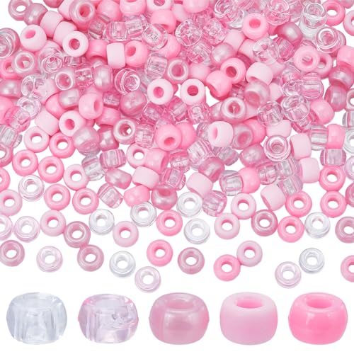 SUNNYCLUE 1000 Stück Pony Perlen Rosa Kunststoff Pony Perlen 6x9 mm Undurchsichtig Transparent Rosa Klar Pony Bastelperlen Glatte Mattierte Pony Perlen Für Die Schmuckherstellung Perlen Sets DIY Freun von SUNNYCLUE