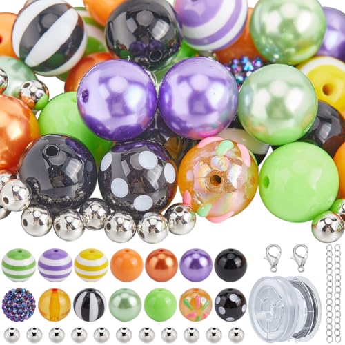 SUNNYCLUE 106 Stück Halloween Perlenset Perlenstiftperlen Kaugummiperlen Runde Strassperlen 20 Mm Diskokugelperlen Urlaubs Kaugummiperlen Zur Schmuckherstellung Armband Halskette Stift Bastelbedarf von SUNNYCLUE