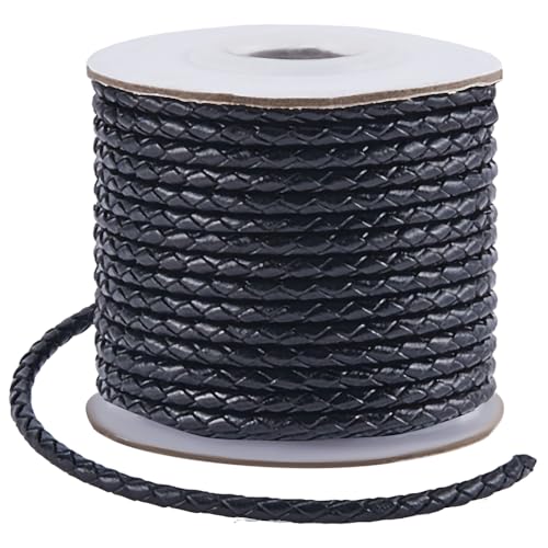 SUNNYCLUE 11 Yards/10 m Schwarzes Geflochtenes Lederband Bolo Lederband 3mm Rund Rindsleder Gefaltet Geflochten Bindebänder Kordeln Für Die Schmuckherstellung Halsketten Armbänder Schlüsselbänder Zub von SUNNYCLUE