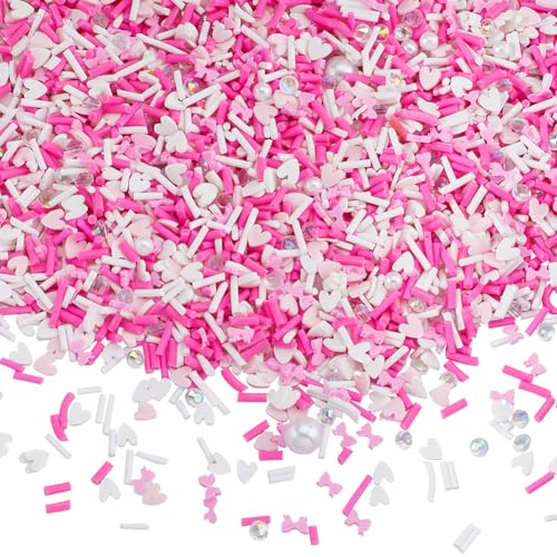 SUNNYCLUE 110g 8 Sets Streusel Aus Polymer Ton Scheiben In Großen Mengen Rosa Perlen Herz Kunstbonbons Zuckerdekoration Bastelstreusel Für Nagelkunst Kuchen Handyhülle Vatertag Muttertag DIY Bastelar von SUNNYCLUE