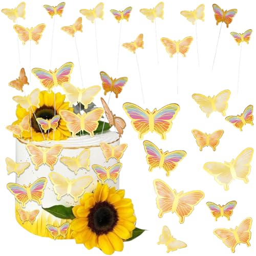 SUNNYCLUE 12 Sets Schmetterling Kuchen Toppers Schmetterling Kuchen Topper Sets Schmetterling Cupcake Topper Papier Kuchen Einsatz Karten Schmetterlinge Kuchen Dekorationen für Geburtstag Hochzeit von SUNNYCLUE