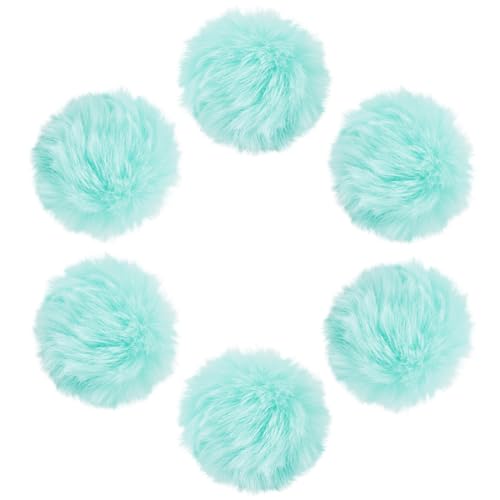 SUNNYCLUE 12 Stück 2.2 bis 2.9 Zoll Große Pompom Bälle Flauschige Pompons Aquamarin Kunstwildlederfell Flauschiger Abnehmbarer Strickpompon Mit Elastischer Faser Für Heimwerker Hüte Schuhe Katzen Part von SUNNYCLUE