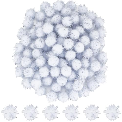 SUNNYCLUE 120 Stück Funkelnde Pom Poms Glitzerkugeln Pompons Großpackung 15mm Weiße Faser Weiche Flauschige Dekoration Runde Flauschige Lametta Bälle Glitzer Pompons Für Heimwerker Kunsthandwerk Katz von SUNNYCLUE