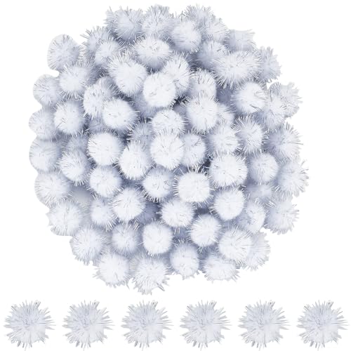 SUNNYCLUE 120 Stück Glitzer Pompon Bälle Funkelnde Pom Poms Großpackung 20mm Weiße Faser Weich Flauschig Flauschig Runde Lametta Bälle Dekor Glitzer Pompons Für Katzen DIY Kunst Basteln Weihnachtsfei von SUNNYCLUE