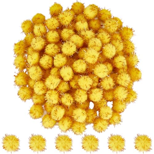 SUNNYCLUE 120 Stück Glitzer Pompon Goldene Pompom Bälle Großpackung 15mm Faser Funkelnd Weich Flauschig Dekoration Rund Flauschig Lametta Bälle Glitzer Pompons Für Heimwerker Kunsthandwerk Katzen Wei von SUNNYCLUE