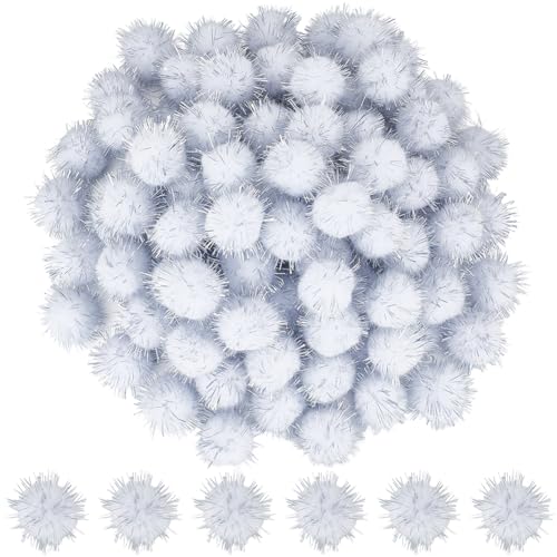 SUNNYCLUE 120 Stück Glitzer Pompons Funkelnde Bälle Basteln Großpackung 25mm Weiße Faser Weich Flauschig Flauschig Runde Lametta Bälle Glitzer Dekor Pompons Für Katzen DIY Kunst Basteln Weihnachtsfei von SUNNYCLUE