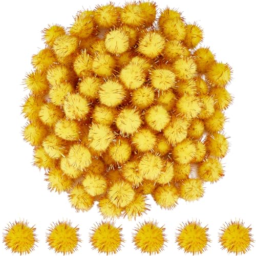 SUNNYCLUE 120 Stück Goldfarbene Glitzer Pompons Funkelnde Bälle Basteln Großpackung 20mm Faser Weiche Flauschige Dekoration Runde Flauschige Lametta Bälle Glitzer Pompons Für Heimwerker Kunsthandwerk von SUNNYCLUE