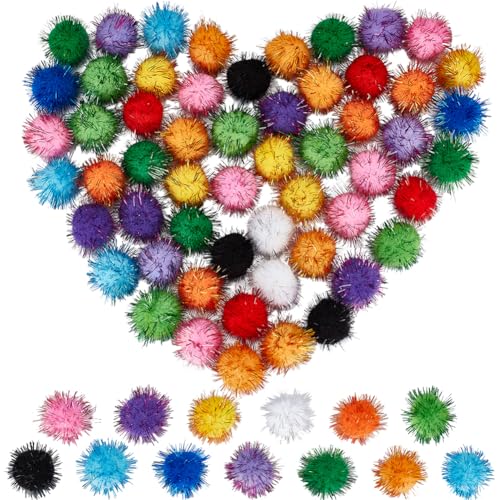 SUNNYCLUE 130 Stück 13 Farben Große Pompons Pompom Bälle In Großen Mengen 30mm Faser Weich Flauschig Rund Flauschiger Lametta Glitzerball Glitzer Katzen/Kätzchen Jagd Pompons Zum Basteln DIY Kunst We von SUNNYCLUE