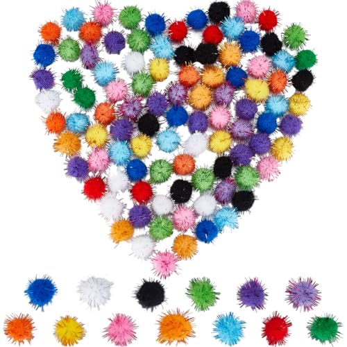 SUNNYCLUE 130 Stück Bastel Pom Poms Pompom Bälle In Großpackung 20mm Mehrfarbige Faser Weich Flauschig Rund Flauschiger Lametta Ball Glitzer Katzen /Kätzchen Jagd Pompons Zum Basteln DIY Kunst Weihna von SUNNYCLUE