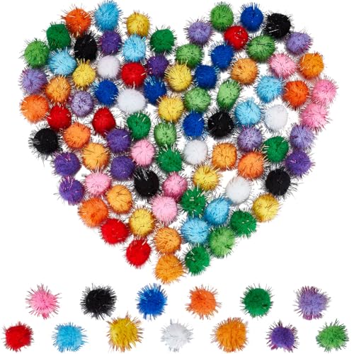 SUNNYCLUE 130 Stück Bunte Pompons Lametta Pompons Großpackung 125cm (3) mm Mehrfarbige Faser Weich Flauschig Rund Flauschiger Lametta Ball Glitzer Katzen/Kätzchen Jagd Pompons Zum Basteln DIY Kunst von SUNNYCLUE