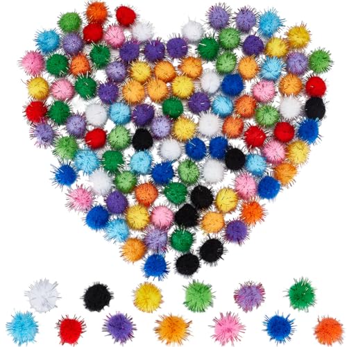 SUNNYCLUE 130 Stück Glitzer Pompons Lametta Pompon Großpackung Bunt 15mm Glitzernde Faserkugel Weiche Flauschige Dekoration Runde Flauschige Lametta Bälle Glitzer Pompons Für Heimwerker Kunsthandwerk von SUNNYCLUE