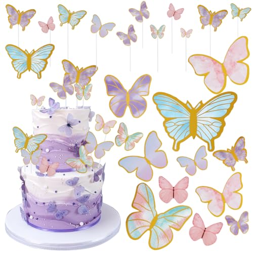 SUNNYCLUE 14 Sets Schmetterling Kuchen Topper Sets Papier Kuchen Topper Kuchen Einsatz Karten Schmetterlinge Kuchen Topper Cupcake Topper Schmetterling Cupcake Dekorationen für Geburtstag Hochzeit von SUNNYCLUE