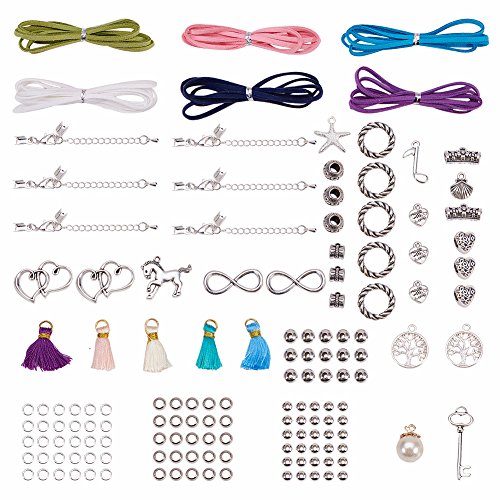 SUNNYCLUE 140 + PCS Leder Wildleder Wickelarmband Making Kit Double Herzen Infinity Anchor Baum des Lebens Schlüssel Seestern Musical Note Perle Charms Anhänger für Heimwerker Seil Armband Armbänder von SUNNYCLUE