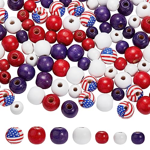 SUNNYCLUE 140 Stück Runde Holzperlen Patriotische Holzperlen 12 mm 16 mm Unabhängigkeitstag USA 4. Juli Perlen Amerika Rot Blau Amerikanische Flagge Loses Perlenset Für Girlande Halskette Schlüsselanh von SUNNYCLUE