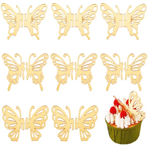 SUNNYCLUE 15 Stück Acryl Schmetterling Kuchen Topper Schmetterlinge Kuchen Topper Gold Hohl Acryl Kuchendekorationen Kuchen Insert Karten Schmetterling Cupcake Topper für Geburtstag Hochzeit Kuchen von SUNNYCLUE