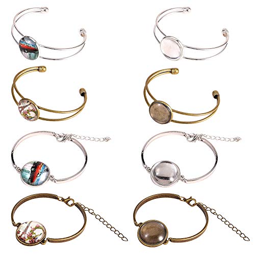 SUNNYCLUE 16 Stück 4 Stil Cabochon Lünette Tablett Blanko Manschettenarmbänder Armband Herstellungsset Mit 8 Stück 20 mm Runden Klaren Transparenten Cabochon Glaskuppeln Für Männer Und Frauen von SUNNYCLUE