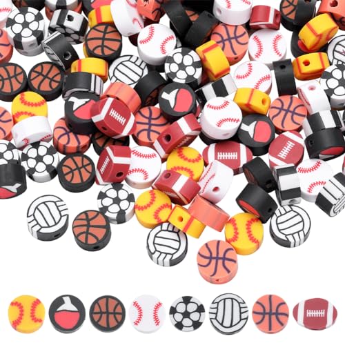 SUNNYCLUE 160 Stück 8 Stile 10 mm Sportperlen Große Mini Sportball Perlen Sportball Basketball Baseball Fußball Kleine Doppelseitige Niedliche Polymer Ton Abstandsperlen Für Die Schmuckherstellung Per von SUNNYCLUE