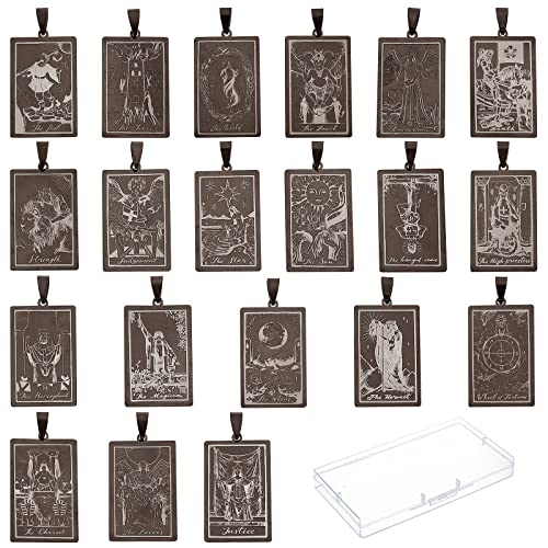 SUNNYCLUE 1Box 22Stück 4x2.4CM Tarot Karten Charms Aus Edelstahl Tarot Anhänger Zierlicher Retro Vintage Amulett Charm Für Die Schmuckherstellung Charms Zubehör Halskette Ohrring Schlüsselanhänger von SUNNYCLUE