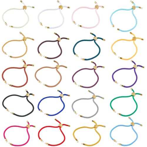 SUNNYCLUE 20 Stück geflochtene Kordel-Armbänder, Nylon, verstellbare Armbänder, 2,5 mm, buntes Metall, goldene Messingenden, Legierung, Lebensbaum, Faden-Seilkette für Freundschaft, von SUNNYCLUE