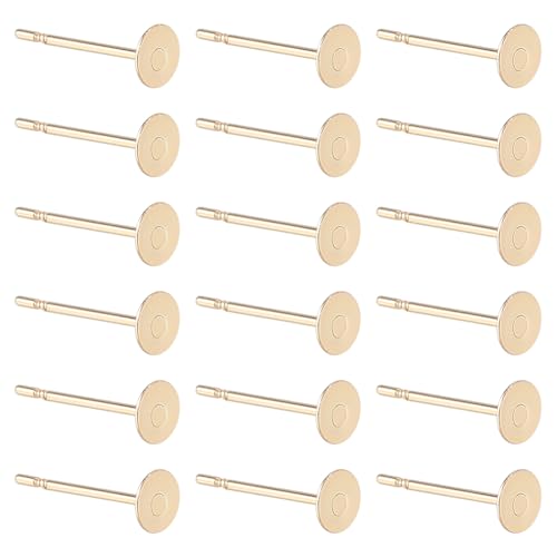 SUNNYCLUE 200 Stück Echte 24K Vergoldete Flache Ohrstecker Aus Edelstahl Ohrstecker Beschläge Blanke Runde Ohrstecker Kleines Tablett 4mm Ohrstecker Zur Schmuckherstellung Ohrringzubehör DIY Bastelar von SUNNYCLUE