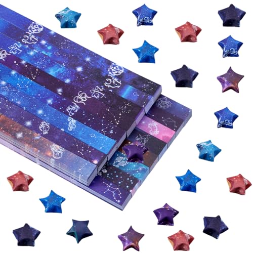 SUNNYCLUE 2160 Stück 16 Stile Sternbild Stern Papierstreifen Origami Sterne Papier Glücksblau Leuchtender Sternenhimmel Farbverlauf Glitzer Rechteckige Origami Streifen Für Kunst DIY Handarbeitszubehö von SUNNYCLUE