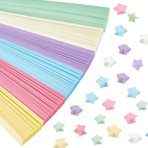 SUNNYCLUE 2160 Stück 6 Farben Sterne Faltpapier Origami Sternstreifen Glücksfarbverlauf Macaron Bunt Glänzend Glitzer Schimmer Doppelseitig Rechteck Dekor Origami Streifen Für Kunst DIY Handarbeitsbed von SUNNYCLUE