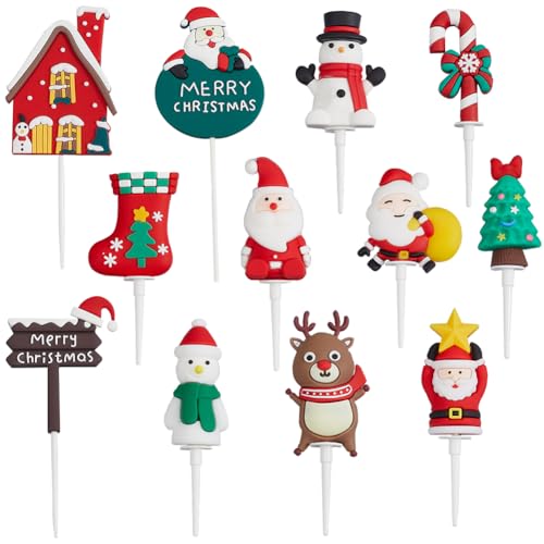 SUNNYCLUE 24 Stück Weihnachts Cupcake Topper Winter Kuchenaufsatz Weihnachtsmann Baum Schneemann Zuckerstange Weihnachtskuchen Dekoration Weihnachtskuchenaufsatz Für Weihnachten Neujahr Feiertage Gebu von SUNNYCLUE