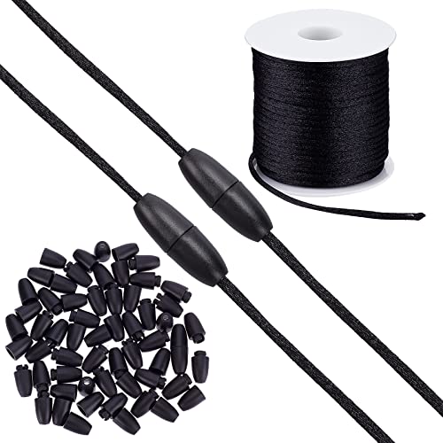 SUNNYCLUE 30 Sets Schwarze 23 m Rattail Satinkordel Seidige Nylonkordeln Mit Verschluss Sicherheitsverschlüsse Aus Kunststoff Bulkle Für Halsketten Armbänder Verschlüsseanhänger Lanyards Schmuckherste von SUNNYCLUE