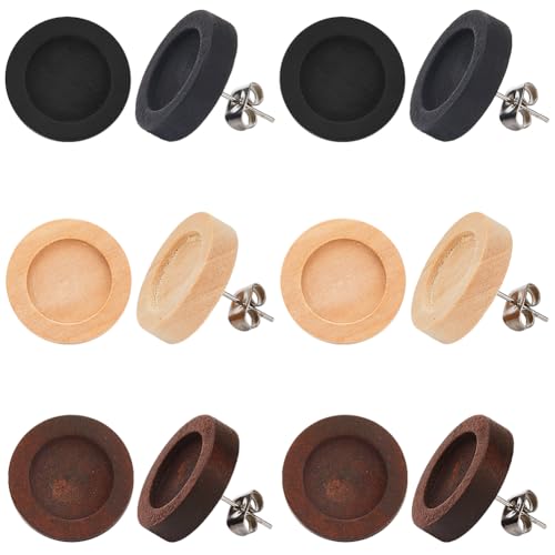 SUNNYCLUE 30 Stück 3 Farben Kleine Ohrstecker Aus Holz Cabochon Ohrstecker Rohlinge 12mm Holz Cabochon Rohling Runde Scheibe Ohrstecker Beschläge Mit Edelstahlstiften Für Die Schmuckherstellung DIY H von SUNNYCLUE