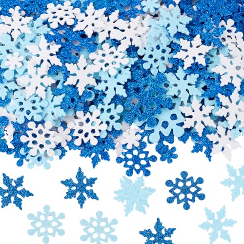 SUNNYCLUE 300 Stück Schneeflocken Glitzeraufkleber Weihnachts Schaumstoffaufkleber Großpackung Blau/Weiß Selbstklebend Feiertags Weihnachts Schneeflocken Dekorationen Abziehbilder Aufkleber Für Kunst von SUNNYCLUE