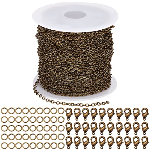 SUNNYCLUE 32.8 Fuß/10 m Antike Bronzekette Bulk Messing Panzerkette 2.6x2x0.3 mm Glieder Kabelketten Für Die Schmuckherstellung Ketten 100 Eisen Biegeringe 30 Messing Karabinerverschlüsse Halskette Ar von SUNNYCLUE