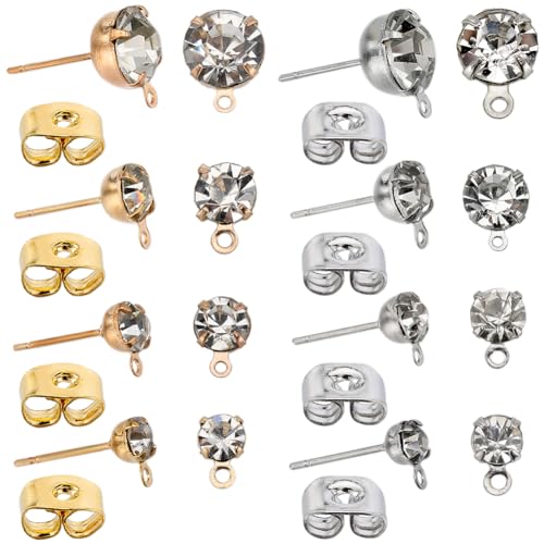 SUNNYCLUE 320 Stück Ohrstecker Mit Strasssteinen Und Öse Zirkonia Eisen Gold Silber Ohrstecker Beschläge Mit Schmetterlings Ohrverschlüssen Für Die DIY Schmuckherstellung von Damen Bastelzubehör von SUNNYCLUE