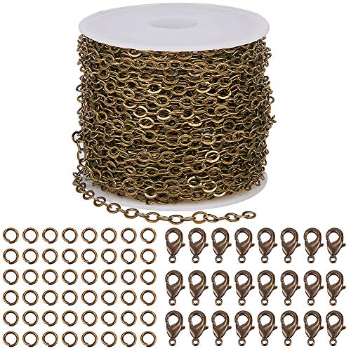 SUNNYCLUE 33 Feet Jewellery Making Chain Bulk 3mm Antique Bronze Kabelkette Mit 30 Karabinerverschlüssen Und 100 Biegeringen Für Halsketten-Ohrring-Armbänder, Nickel Frei von SUNNYCLUE