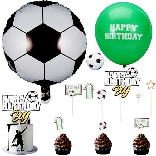 SUNNYCLUE 38 Stück Fußball-Papier-Kuchenaufsätze, Kunststoff, Fußball-Kuchenaufsätze, Dekorationen, Fußball-Dekorationen für Kuchen, Sportbälle, Motto-Party, Herrenzubehör von SUNNYCLUE