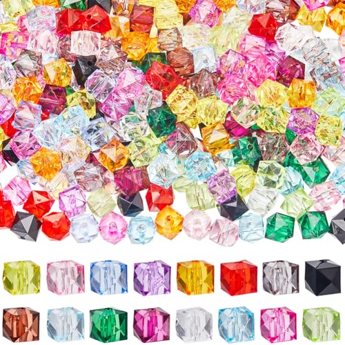 SUNNYCLUE 384 Stück 16 Farben Würfel Kristallperlen Quadratische Facettierte Acrylperlen Großpackung 10mm Transparente Klare Perle Mit Loch Kunststoff Abstandshalterperlen Für Armbänder Halsketten Oh von SUNNYCLUE