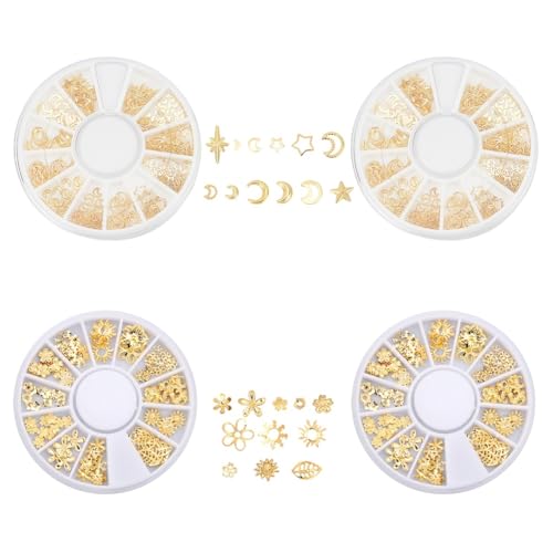 SUNNYCLUE 4 Boxen Stern Mond Sonne Schneeflocke Harzfüller Charms Messing Epoxidharz Zubehör Kosmos Epoxidharz Füllstoffe Für Nail Art Dekoration Zubehör Sammelalben Basteln Gold von SUNNYCLUE