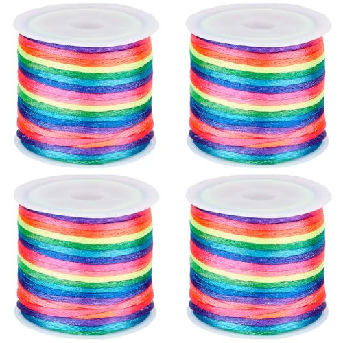 SUNNYCLUE 4 Rolle 2mm Knüpfschnur Regenbogen Nylonschnur Massenware Bunte Segmente Gefärbter Satin Stabiler Chinesischer Makramee Perlenfaden Für Perlenarmbänder Halsketten Schmuckherstellung DIY Bast von SUNNYCLUE