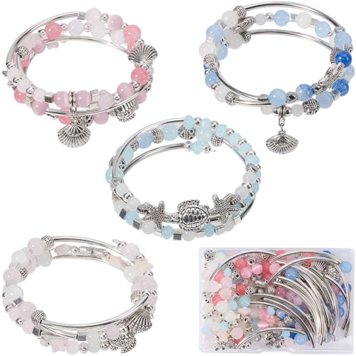 SUNNYCLUE 4 Set Mehrschichtiges Armband Bastelset Böhmische Wickelarmbänder Meerestier Charms Meeresschildkröte Seestern Muschel Charm Sommer Hawaii Glasperlen Für Schmuckherstellungs Kits Für Erwachs von SUNNYCLUE